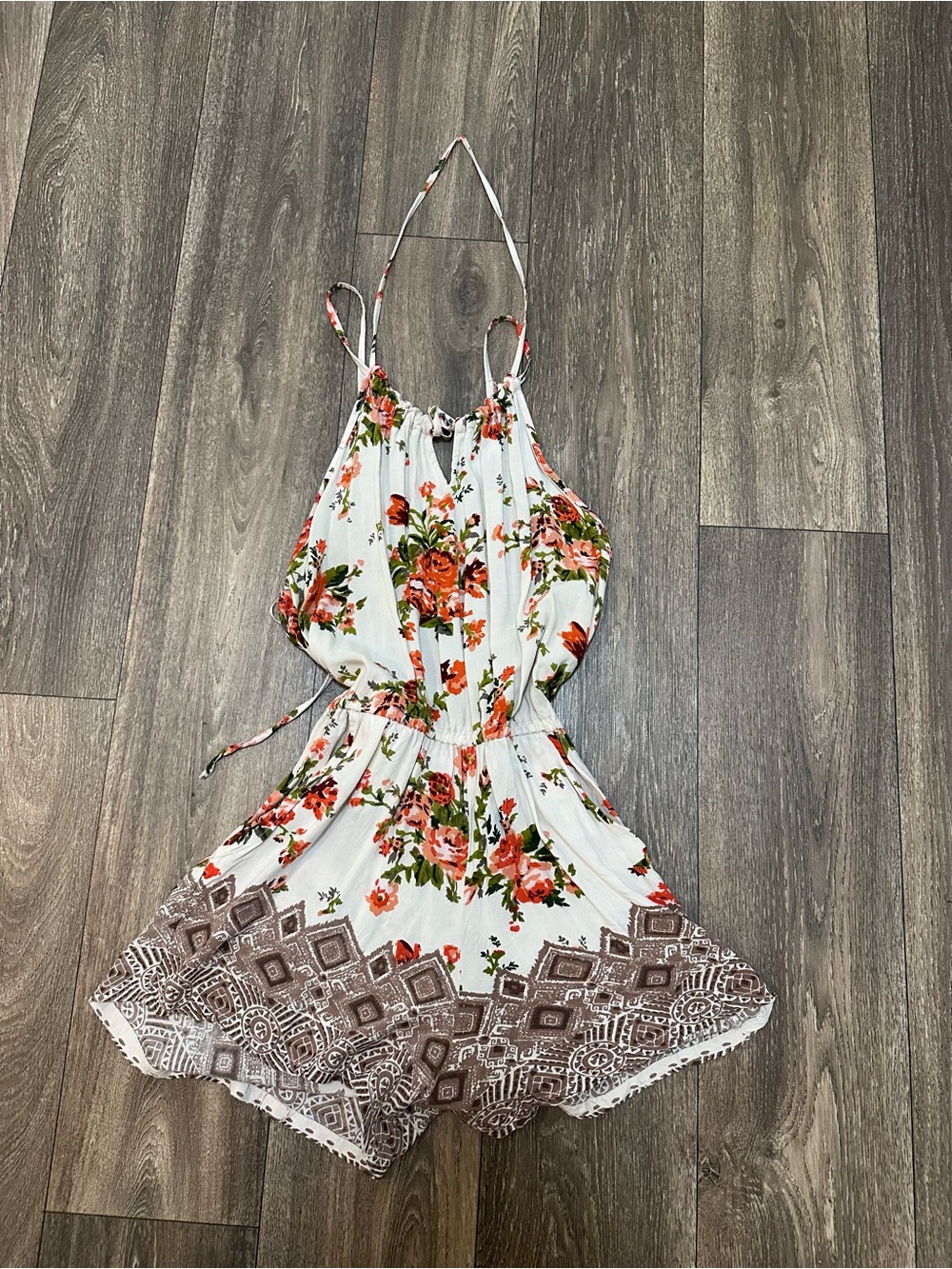 Angie White Halter Floral One-Piece Romper
